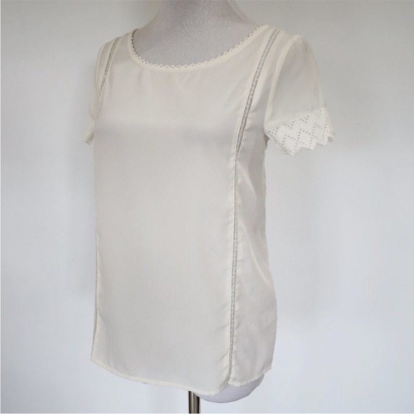 ANN TAYLOR Size 0 Ivory Red Skirt Blouse Set Career - Picture 9 of 16